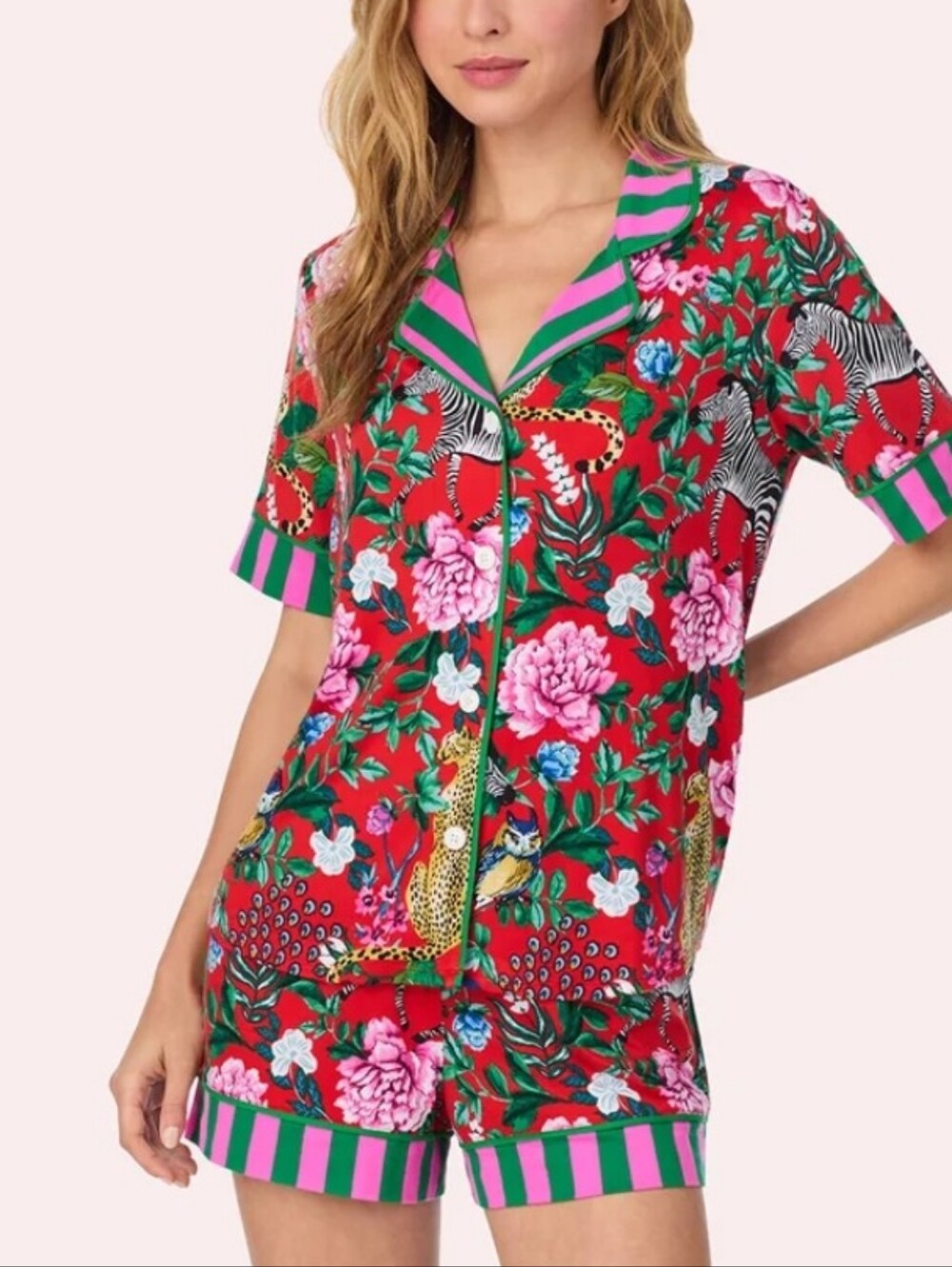 Room Service , Women's Sienna Short Knit Pj Set In Scarlet Safari Set,  Sz L